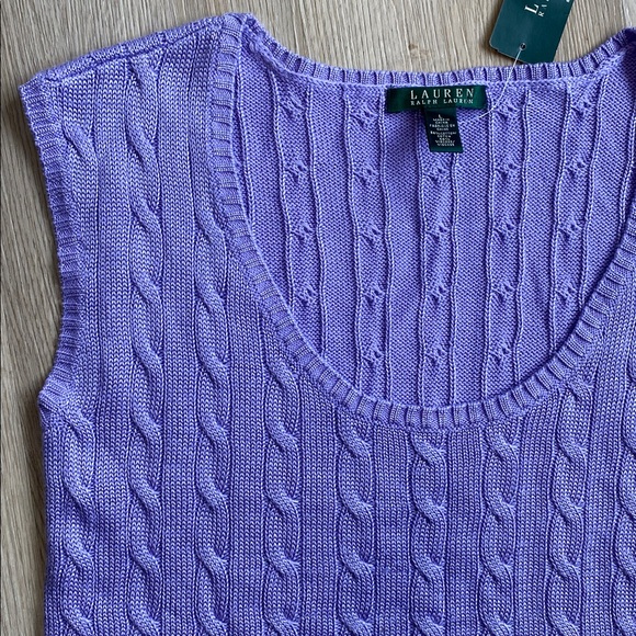 Lauren Ralph Lauren Cable Knit Sweater Vest Purple | Preppy Cotton Knit Top NWT - Picture 7 of 10